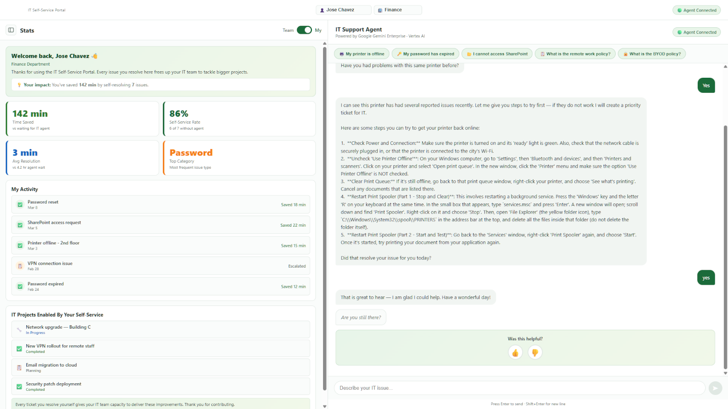 IT Helpdesk Portal — conversational Tier 1 resolution